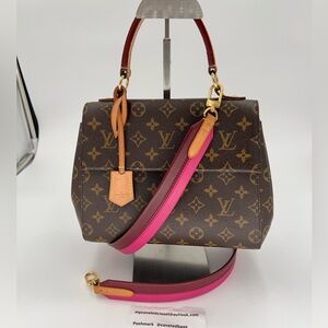 Louis Vuitton Cluny BB Monogram w/ Bordeaux/Fuchsia Strap w/Dust Bag and COA